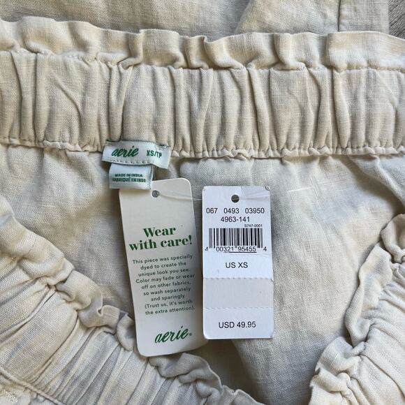 NEW Aerie Elastic Drawstring Pants Cream Linen Blend Cargo Joggers Women's XS22 - Picture 4 of 6